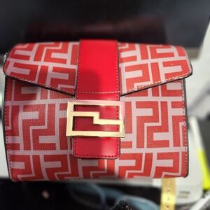 Fendi Red and White Geometric Clutch